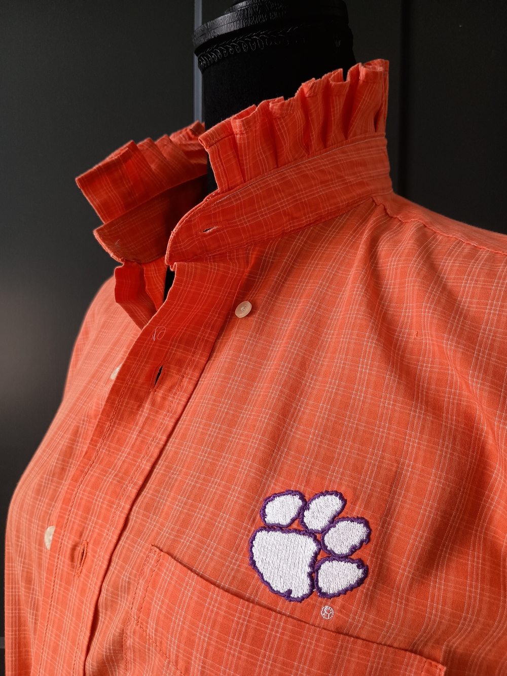 Upcycled Women's Clemson Ruffle Collar Shirt #101 - Picture 2 of 10
